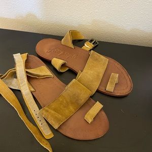 Free people suede tan/yellow toe sandals